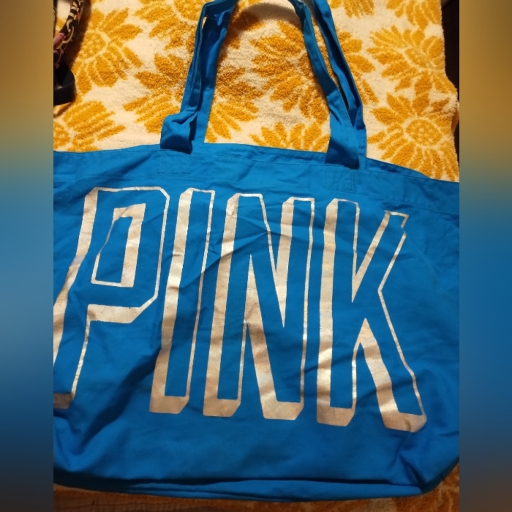 Vibrant Blue PINK Victoria's Secret Tote
